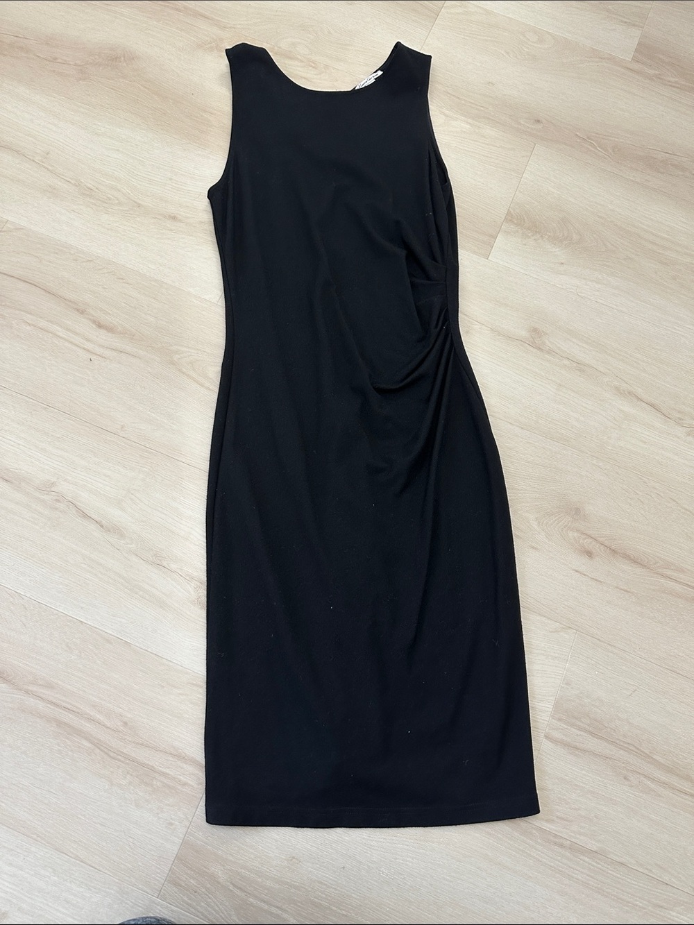Kenneth Cole Black Sleeveless Sheath Dress with Side Draping